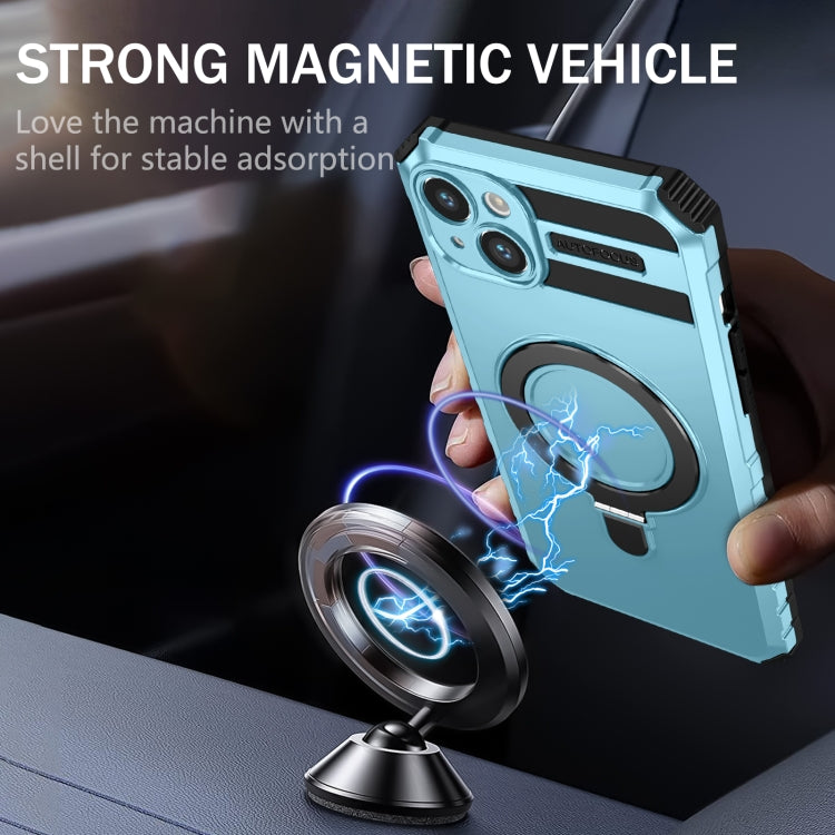 For iPhone 14 MagSafe Magnetic Holder Phone Case(Light Blue) - iPhone 14 Cases by PMC TechLife | Online Shopping South Africa | PMC TechLife