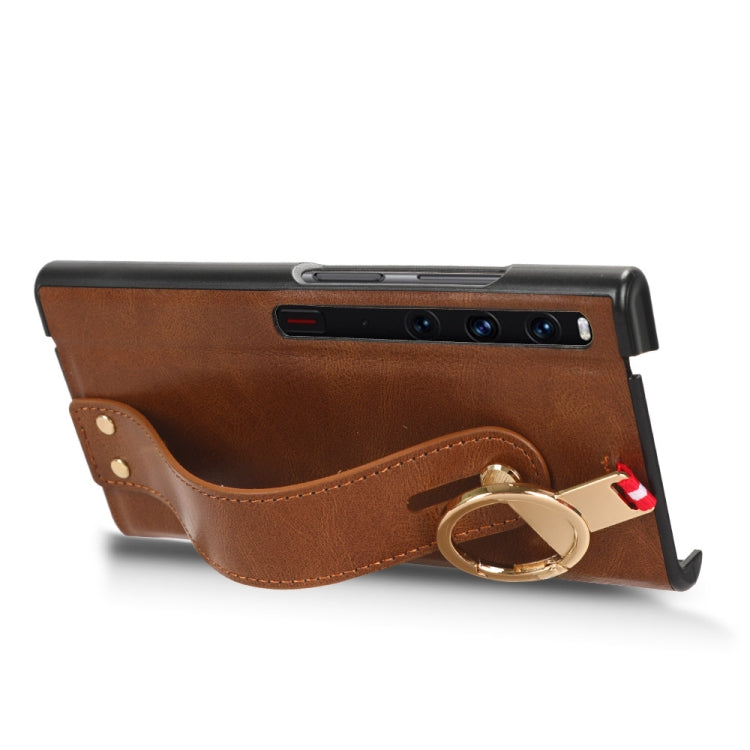 For Huawei Mate Xs 2 Wristband Leather Back Phone Case(Brown) - Huawei Cases by PMC TechLife | Online Shopping South Africa | PMC TechLife