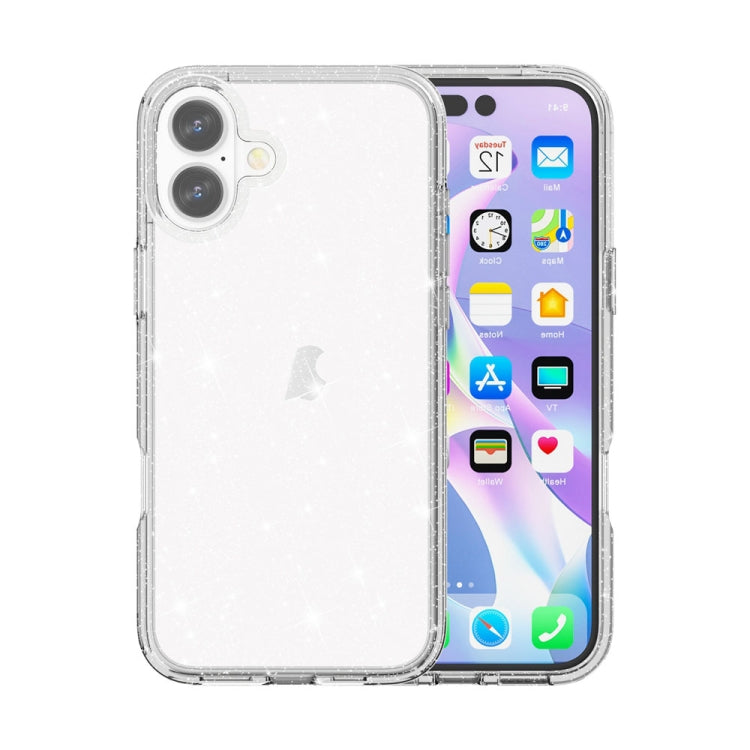 For iPhone 16 Shockproof Terminator Glitter Powder Phone Case(White) - iPhone 16 Cases by PMC TechLife | Online Shopping South Africa | PMC TechLife | Buy Now Pay Later Mobicred