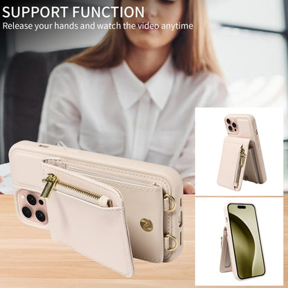 For iPhone 16 Pro Crossbody Lanyard Zipper Wallet Leather Phone Case(Beige) - iPhone 16 Pro Cases by PMC Jewellery | Online Shopping South Africa | PMC Jewellery | Buy Now Pay Later Mobicred