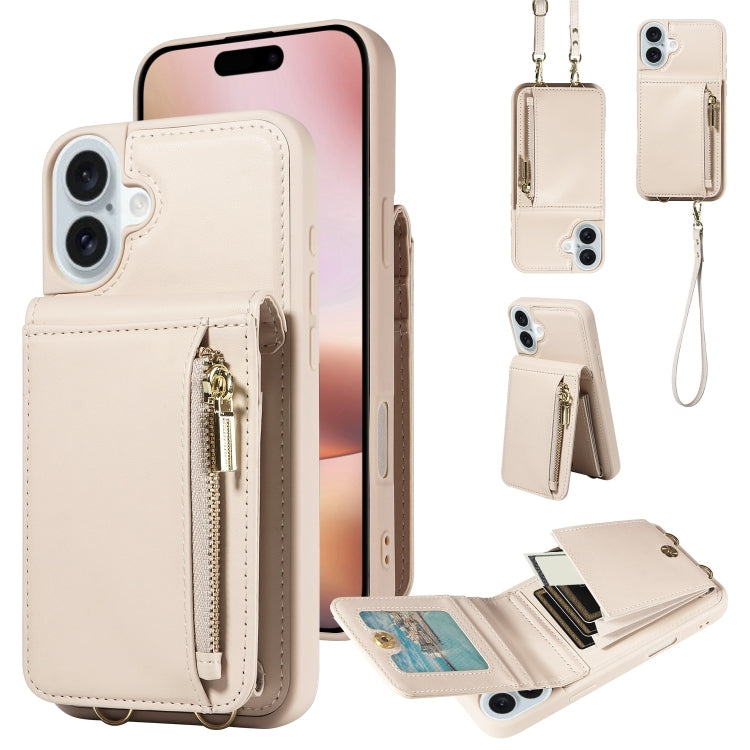 For iPhone 16 Plus Crossbody Lanyard Zipper Wallet Leather Phone Case(Beige) - iPhone 16 Plus Cases by PMC Jewellery | Online Shopping South Africa | PMC Jewellery | Buy Now Pay Later Mobicred