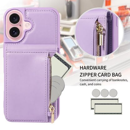 For iPhone 16 Crossbody Lanyard Zipper Wallet Leather Phone Case(Purple) - iPhone 16 Cases by PMC Jewellery | Online Shopping South Africa | PMC Jewellery | Buy Now Pay Later Mobicred