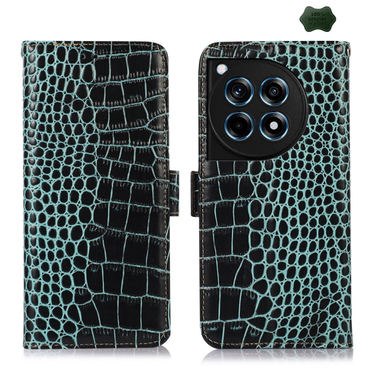 For OnePlus Ace 3 / 12R Crocodile Top Layer Cowhide Leather Phone Case(Green) - OnePlus Cases by PMC TechLife | Online Shopping South Africa | PMC TechLife | Buy Now Pay Later Mobicred