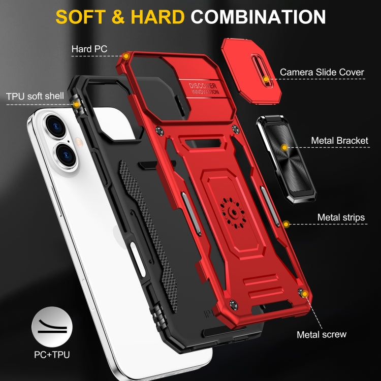 For iPhone 16 Armor PC + TPU Camera Shield Phone Case(Red) - iPhone 16 Cases by PMC Jewellery | Online Shopping South Africa | PMC Jewellery | Buy Now Pay Later Mobicred