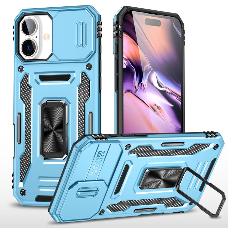 For iPhone 16 Armor PC + TPU Camera Shield Phone Case(Light Blue) - iPhone 16 Cases by PMC TechLife | Online Shopping South Africa | PMC TechLife | Buy Now Pay Later Mobicred