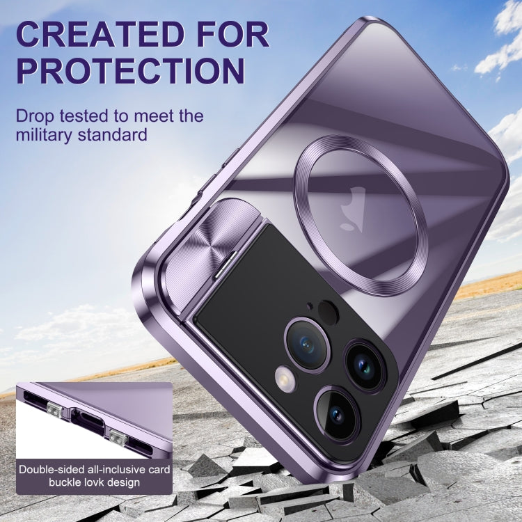 For iPhone 14 Large Window Holder MagSafe Magnetic Metal Phone Case(Purple) - iPhone 14 Cases by PMC Jewellery | Online Shopping South Africa | PMC Jewellery