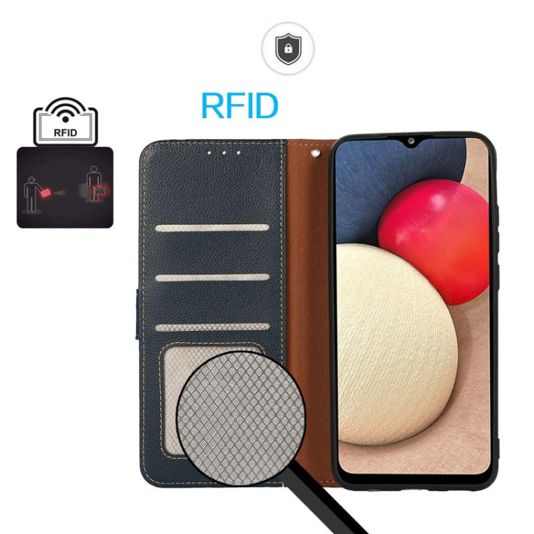 For iPhone 16e KHAZNEH Litchi Texture Leather RFID Phone Case(Blue) - iPhone 16e Cases by PMC TechLife | Online Shopping South Africa | PMC TechLife | Buy Now Pay Later Mobicred