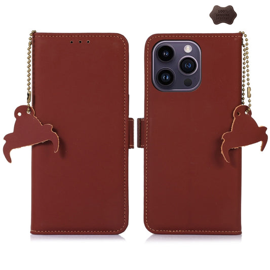 For iPhone 16 Pro Max Genuine Leather Magnetic RFID Leather Phone Case(Coffee) - iPhone 16 Pro Max Cases by PMC Jewellery | Online Shopping South Africa | PMC Jewellery | Buy Now Pay Later Mobicred