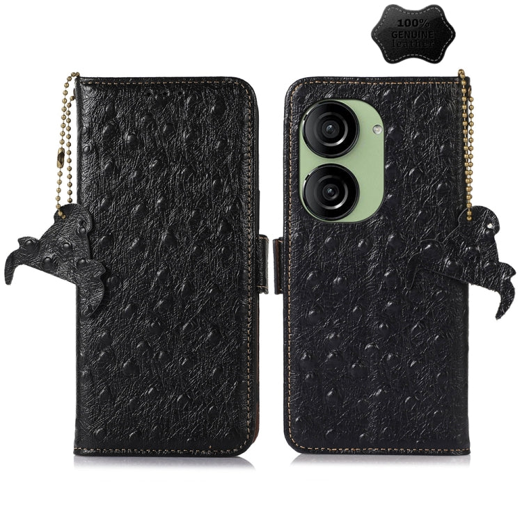 For Asus Zenfone 10 / Zenfone 9 Ostrich Pattern Genuine Leather RFID Phone Case(Black) - ASUS Cases by PMC TechLife | Online Shopping South Africa | PMC TechLife | Buy Now Pay Later Mobicred