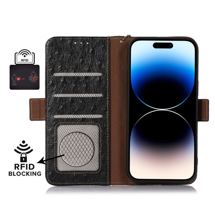 For Asus Zenfone 10 / Zenfone 9 Ostrich Pattern Genuine Leather RFID Phone Case(Black) - ASUS Cases by PMC TechLife | Online Shopping South Africa | PMC TechLife | Buy Now Pay Later Mobicred