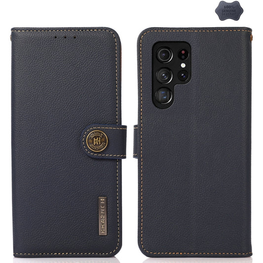 For Samsung Galaxy S24 Ultra KHAZNEH Custer Genuine Leather RFID Phone Case(Blue) - Galaxy Phone Cases by PMC Jewellery | Online Shopping South Africa | PMC Jewellery | Buy Now Pay Later Mobicred