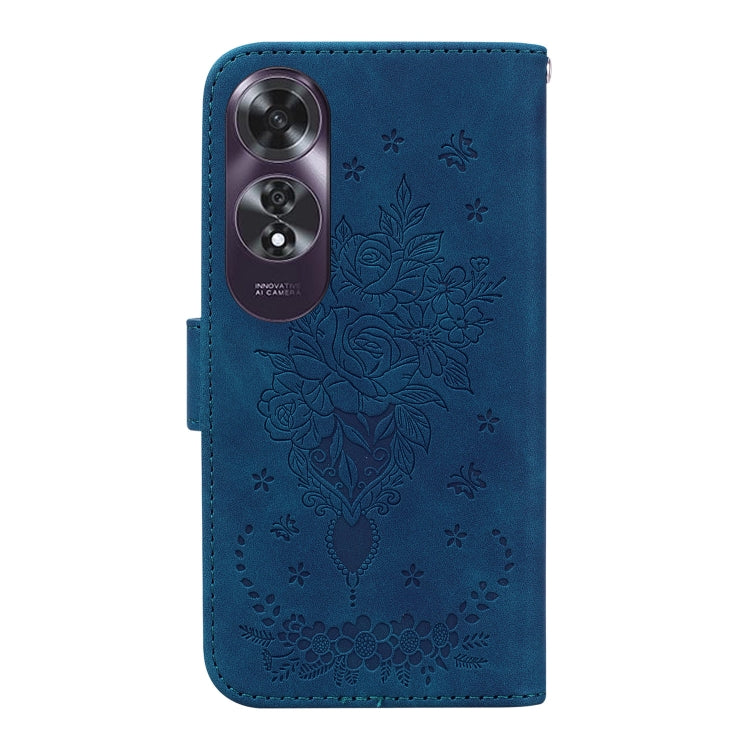 For OPPO A60 4G Butterfly Rose Embossed Leather Phone Case(Blue) - OPPO Cases by PMC Jewellery | Online Shopping South Africa | PMC Jewellery | Buy Now Pay Later Mobicred