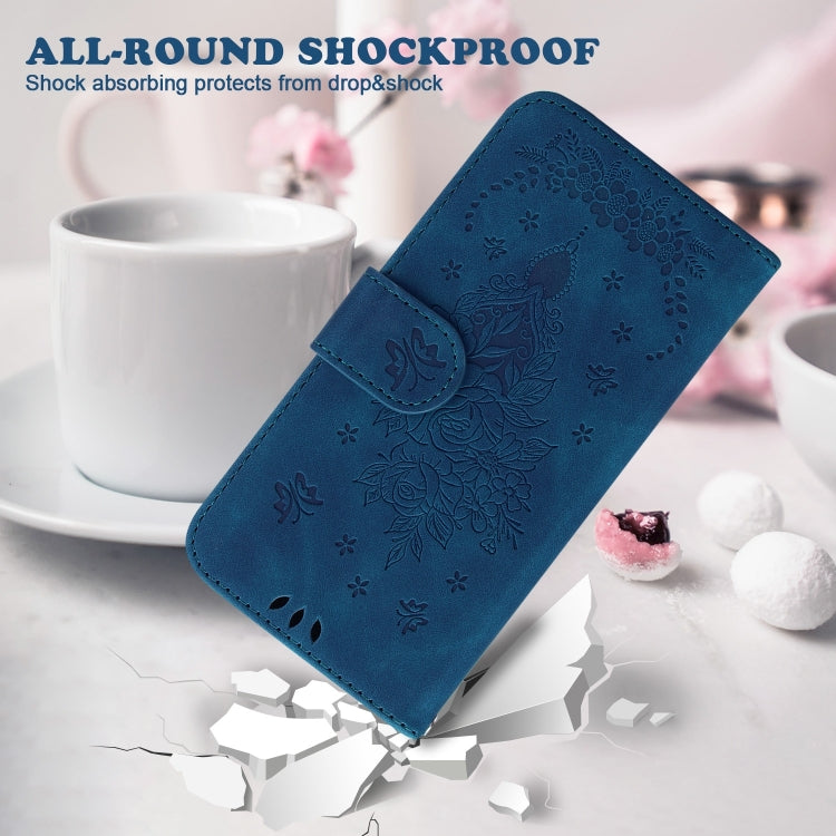 For Realme 12 5G Butterfly Rose Embossed Leather Phone Case(Blue) - Realme Cases by PMC Jewellery | Online Shopping South Africa | PMC Jewellery | Buy Now Pay Later Mobicred