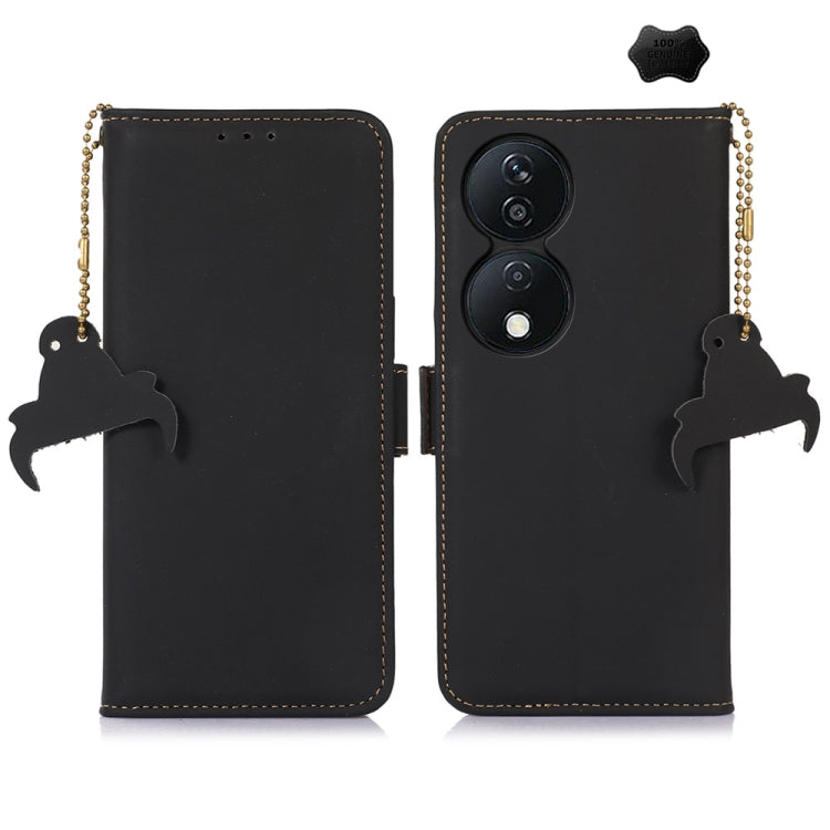 For Honor X7b Genuine Leather Magnetic RFID Leather Phone Case(Black) - Honor Cases by PMC TechLife | Online Shopping South Africa | PMC TechLife | Buy Now Pay Later Mobicred