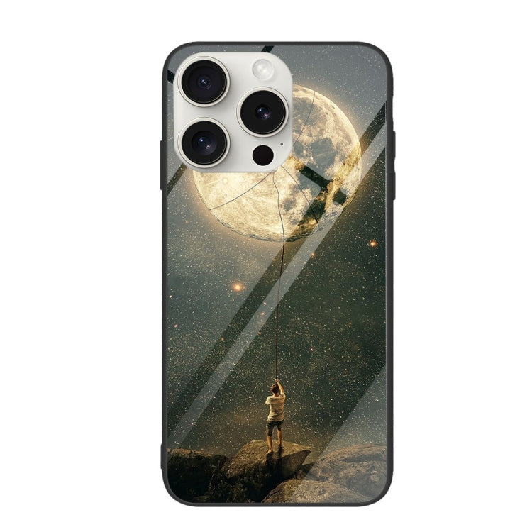 For iPhone 16 Pro Colorful Painted Glass Phone Case(Moon) - iPhone 16 Pro Cases by PMC TechLife | Online Shopping South Africa | PMC TechLife | Buy Now Pay Later Mobicred