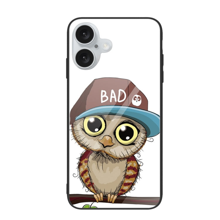 For iPhone 16 Colorful Painted Glass Phone Case(Owl) - iPhone 16 Cases by PMC TechLife | Online Shopping South Africa | PMC TechLife | Buy Now Pay Later Mobicred