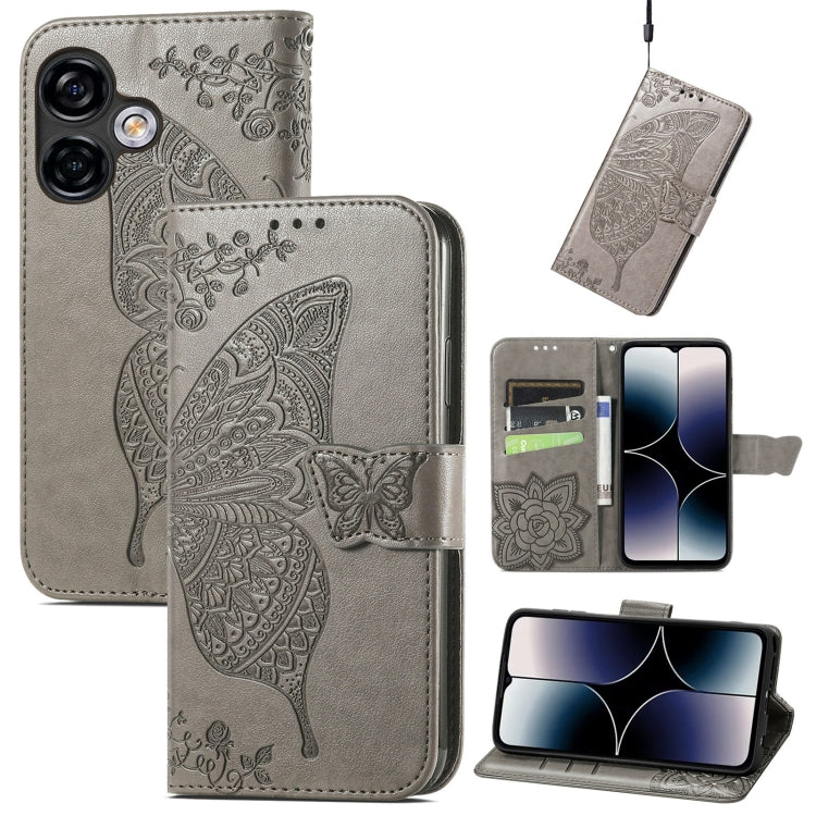 For Ulefone Note 16 Pro Butterfly Love Flower Embossed Leather Phone Case(Grey) - Ulefone Cases by PMC Jewellery | Online Shopping South Africa | PMC Jewellery | Buy Now Pay Later Mobicred