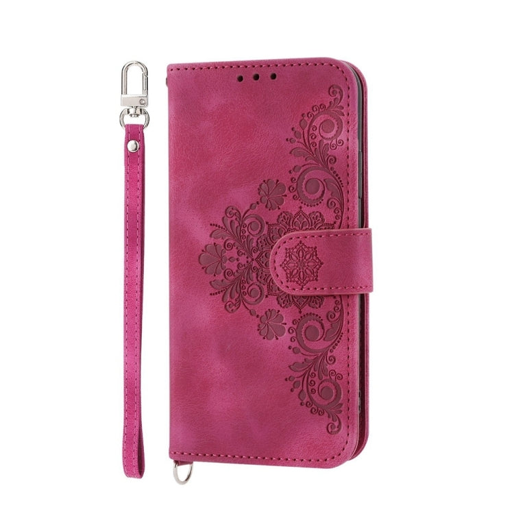 For Xiaomi Redmi Note 13 5G Skin-feel Flowers Embossed Wallet Leather Phone Case(Wine Red) - Note 13 Cases by PMC Jewellery | Online Shopping South Africa | PMC Jewellery | Buy Now Pay Later Mobicred