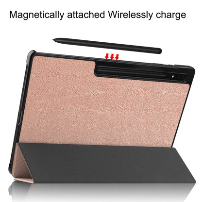 For Samsung Galaxy Tab S10 Ultra / S9 Ultra Custer Pure Color 3-Fold Holder Smart Leather Tablet Case(Rose Gold) - Galaxy Tab S9 Ultra Cases by PMC Jewellery | Online Shopping South Africa | PMC Jewellery | Buy Now Pay Later Mobicred