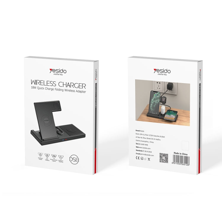 Yesido DS13 18W 4 in 1 Multifunctional Foldable Desktop Wireless Charging Stand(Black) - Wireless Charger by Yesido | Online Shopping South Africa | PMC Jewellery | Buy Now Pay Later Mobicred