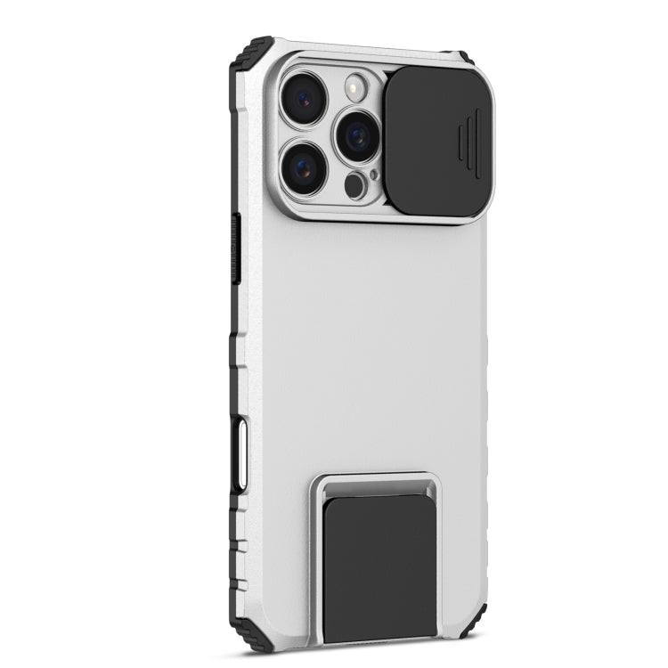 For iPhone 16 Pro Max Stereoscopic Holder Sliding Camshield Phone Case(White) - iPhone 16 Pro Max Cases by PMC Jewellery | Online Shopping South Africa | PMC Jewellery | Buy Now Pay Later Mobicred