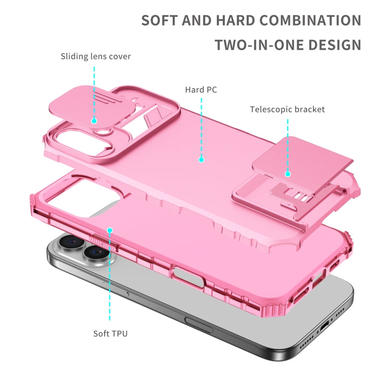 For iPhone 16 Plus Stereoscopic Holder Sliding Camshield Phone Case(Pink) - iPhone 16 Plus Cases by PMC Jewellery | Online Shopping South Africa | PMC Jewellery | Buy Now Pay Later Mobicred