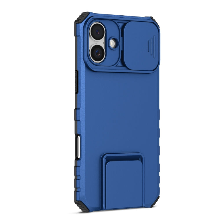 For iPhone 16 Plus Stereoscopic Holder Sliding Camshield Phone Case(Blue) - free shipping - PMC TechLife - Order now!