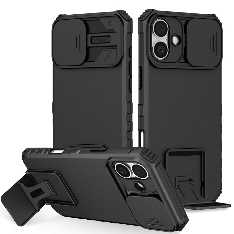 For iPhone 16 Stereoscopic Holder Sliding Camshield Phone Case(Black) - iPhone 16 Cases by PMC TechLife | Online Shopping South Africa | PMC TechLife | Buy Now Pay Later Mobicred
