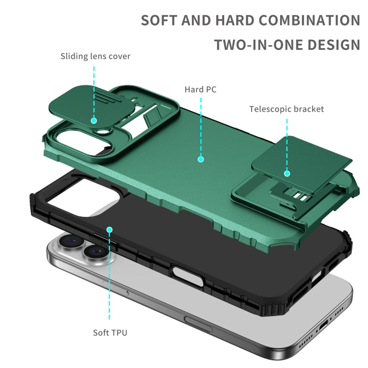 For iPhone 16 Stereoscopic Holder Sliding Camshield Phone Case(Green) - iPhone 16 Cases by PMC Jewellery | Online Shopping South Africa | PMC Jewellery | Buy Now Pay Later Mobicred