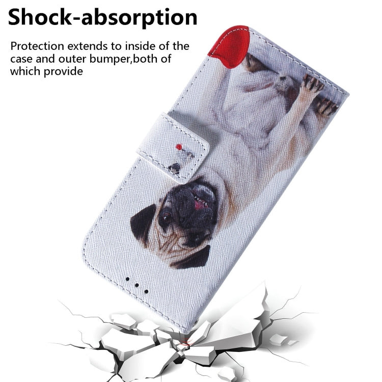For iPhone 16 Coloured Drawing Flip Leather Phone Case(Pug) - iPhone 16 Cases by PMC TechLife | Online Shopping South Africa | PMC TechLife | Buy Now Pay Later Mobicred