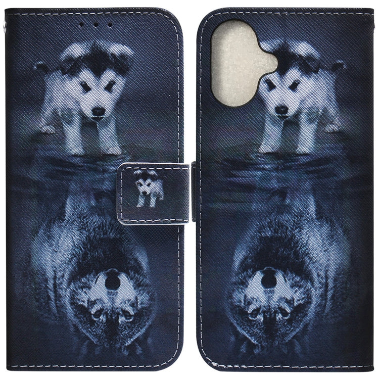For iPhone 16 Coloured Drawing Flip Leather Phone Case(Wolf and Dog) - iPhone 16 Cases by PMC TechLife | Online Shopping South Africa | PMC TechLife | Buy Now Pay Later Mobicred