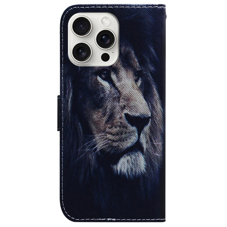 For iPhone 16 Pro Max Coloured Drawing Flip Leather Phone Case(Lion) - iPhone 16 Pro Max Cases by PMC Jewellery | Online Shopping South Africa | PMC Jewellery | Buy Now Pay Later Mobicred