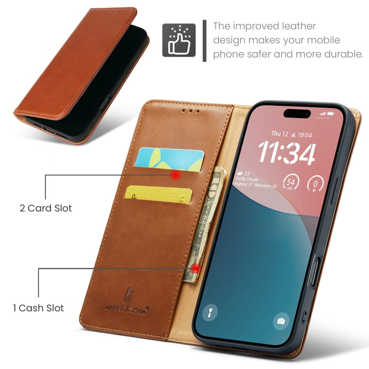 For iPhone 16 Fierre Shann PU Genuine Leather Texture Phone Case(Brown) - iPhone 16 Cases by FIERRE SHANN | Online Shopping South Africa | PMC Jewellery | Buy Now Pay Later Mobicred