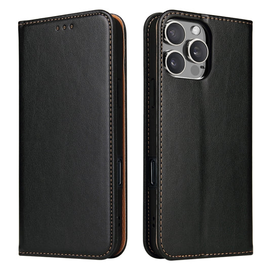 For iPhone 16 Pro Fierre Shann PU Genuine Leather Texture Phone Case(Black) - iPhone 16 Pro Cases by FIERRE SHANN | Online Shopping South Africa | PMC Jewellery | Buy Now Pay Later Mobicred