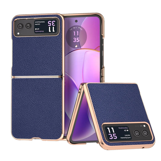 For Motorola Razr 40 Genuine Leather Mino Series Nano Plating Phone Case(Royal Blue) - Motorola Cases by PMC Jewellery | Online Shopping South Africa | PMC Jewellery | Buy Now Pay Later Mobicred