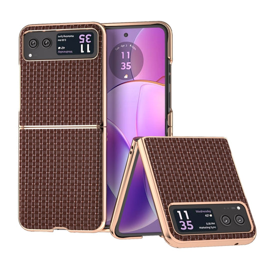 For Motorola Razr 40 Genuine Leather Luxury Series Nano Plating Phone Case(Coffee) - Motorola Cases by PMC Jewellery | Online Shopping South Africa | PMC Jewellery | Buy Now Pay Later Mobicred