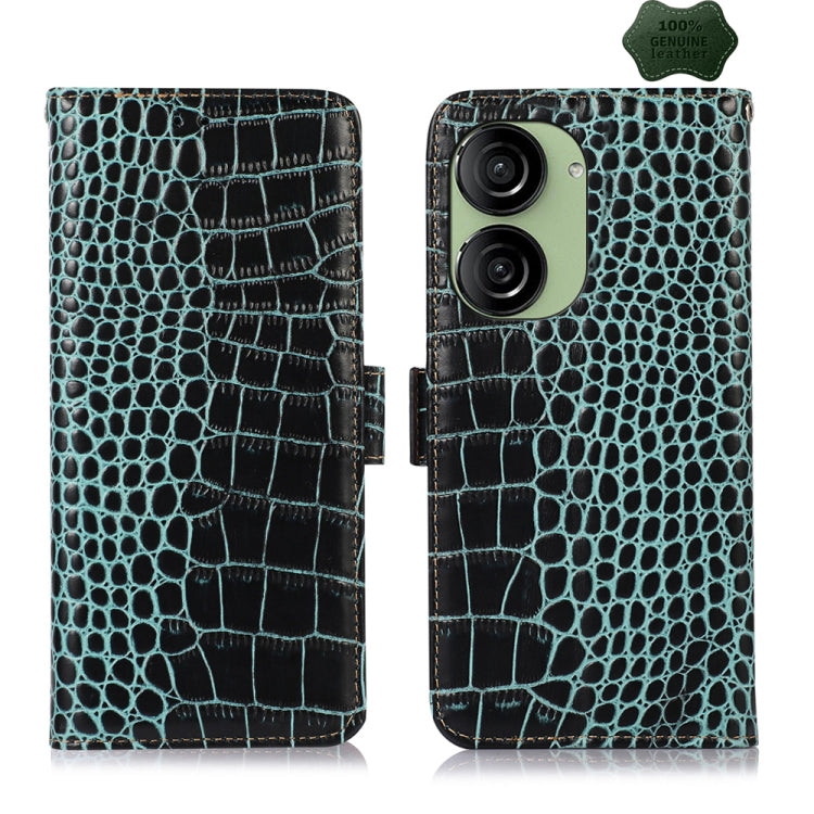 For Asus ZenFone 10 / ZenFone 9  Crocodile Top Layer Cowhide Leather Phone Case(Green) - ASUS Cases by PMC TechLife | Online Shopping South Africa | PMC TechLife | Buy Now Pay Later Mobicred