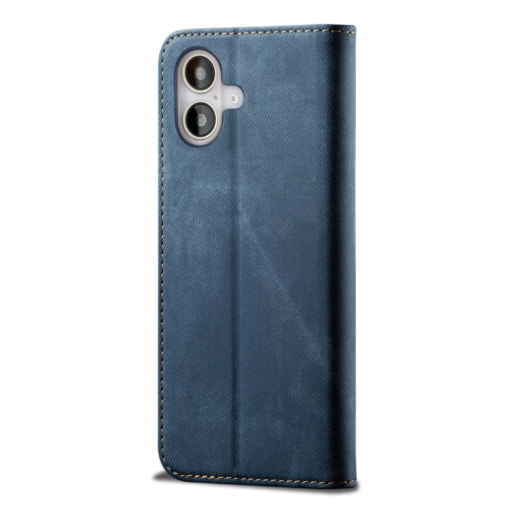 For iPhone 16 Plus Denim Texture Casual Style Horizontal Flip Leather Case(Blue) - iPhone 16 Plus Cases by PMC TechLife | Online Shopping South Africa | PMC TechLife | Buy Now Pay Later Mobicred