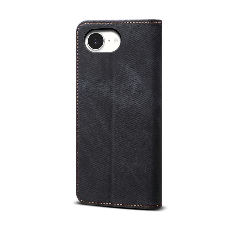 For iPhone 16e Denim Texture Casual Style Horizontal Flip Leather Case(Black) - iPhone 16e Cases by PMC TechLife | Online Shopping South Africa | PMC TechLife | Buy Now Pay Later Mobicred