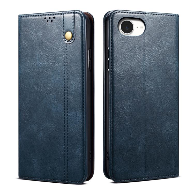 For iPhone 16e Oil Wax Crazy Horse Texture Leather Phone Case(Blue) - iPhone 16e Cases by PMC TechLife | Online Shopping South Africa | PMC TechLife | Buy Now Pay Later Mobicred