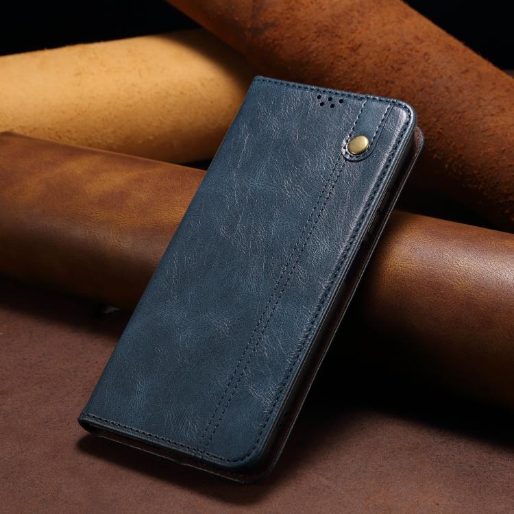 For iPhone 16e Oil Wax Crazy Horse Texture Leather Phone Case(Blue) - iPhone 16e Cases by PMC TechLife | Online Shopping South Africa | PMC TechLife | Buy Now Pay Later Mobicred