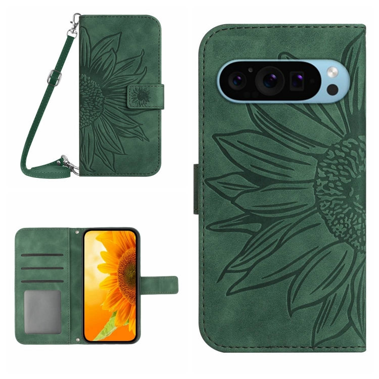 For Google Pixel 9 Skin Feel Sun Flower Embossed Flip Leather Phone Case with Lanyard(Green) - Google Cases by PMC Jewellery | Online Shopping South Africa | PMC Jewellery | Buy Now Pay Later Mobicred