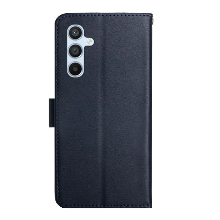 For Samsung Galaxy S23 FE 5G HT02 Genuine Leather Fingerprint-proof Flip Phone Case(Blue) - Galaxy S23 FE 5G Cases by PMC TechLife | Online Shopping South Africa | PMC TechLife