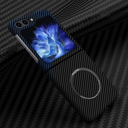 For Samsung Galaxy Z Flip5 Carbon Fiber Texture MagSafe Magnetic Phone Case(Black Blue) - Galaxy Z Flip5 Cases by PMC Jewellery | Online Shopping South Africa | PMC Jewellery