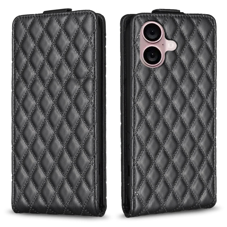 For iPhone 16 Plus Diamond Lattice Vertical Flip Leather Phone Case(Black) - iPhone 16 Plus Cases by PMC Jewellery | Online Shopping South Africa | PMC Jewellery | Buy Now Pay Later Mobicred