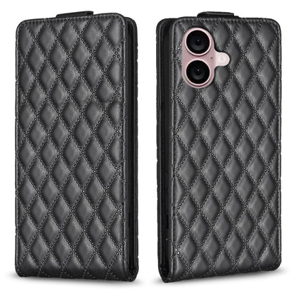 For iPhone 16 Plus Diamond Lattice Vertical Flip Leather Phone Case(Black) - iPhone 16 Plus Cases by PMC Jewellery | Online Shopping South Africa | PMC Jewellery | Buy Now Pay Later Mobicred