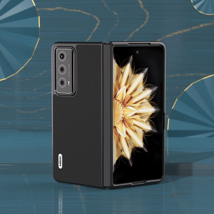 For Honor Magic V2 ABEEL Genuine Leather Wave Black Edge Phone Case(Black) - Honor Cases by PMC TechLife | Online Shopping South Africa | PMC TechLife | Buy Now Pay Later Mobicred