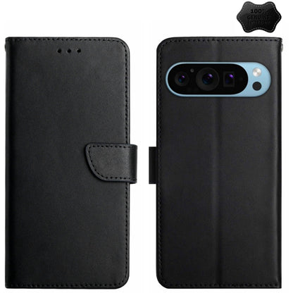 For Google Pixel 9 HT02 Genuine Leather Fingerprint-proof Flip Phone Case(Black) - Google Cases by PMC Jewellery | Online Shopping South Africa | PMC Jewellery | Buy Now Pay Later Mobicred