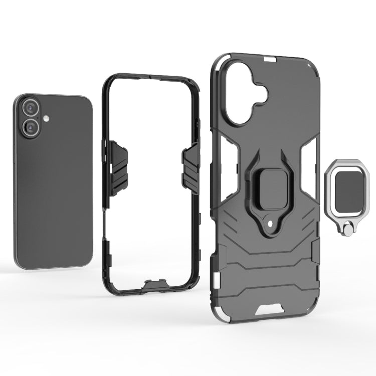 For iPhone 16 Plus Shockproof PC + TPU Holder Phone Case(Black) - iPhone 16 Plus Cases by PMC TechLife | Online Shopping South Africa | PMC TechLife | Buy Now Pay Later Mobicred