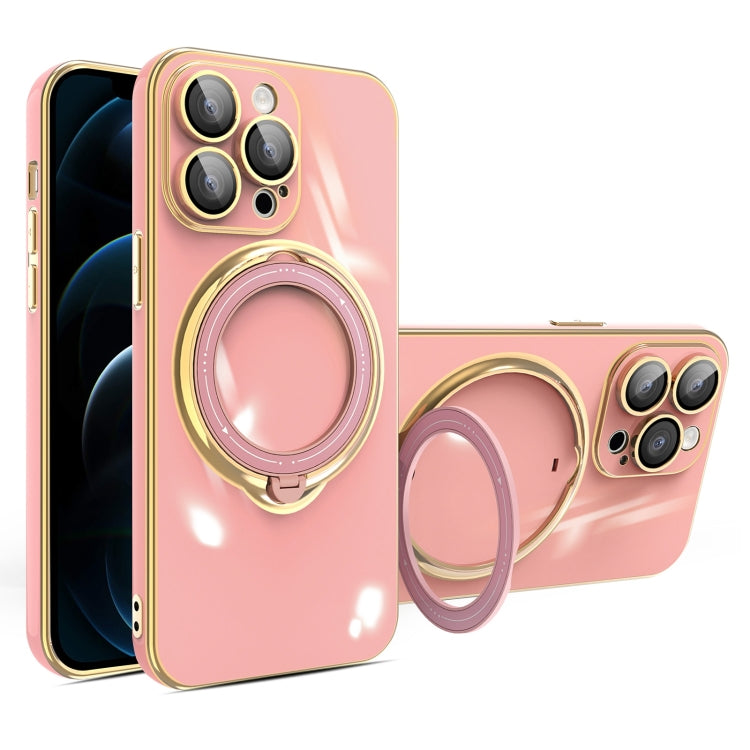 For iPhone 12 Pro Max Multifunction Electroplating MagSafe Holder Phone Case(Pink) - iPhone 12 Pro Max Cases by PMC Jewellery | Online Shopping South Africa | PMC Jewellery